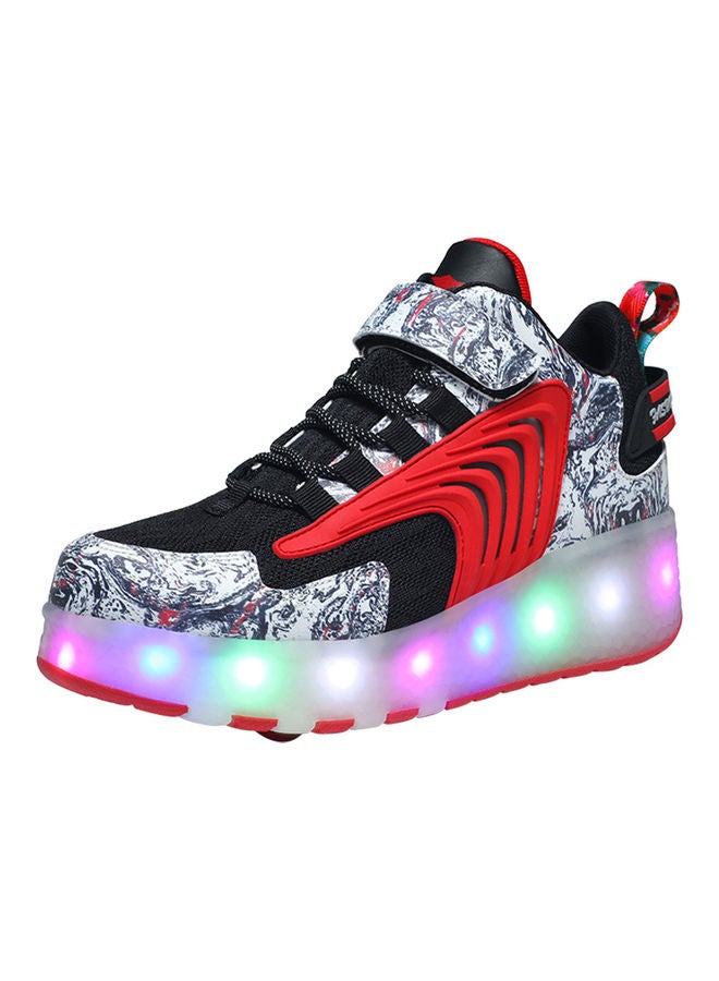 The New Trend Of Children's LED Light Up Rechargeable Luminous Double Wheel Heelys Skates, Breathable Youth Student Sports Shoes