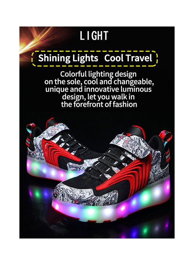 The New Trend Of Children's LED Light Up Rechargeable Luminous Double Wheel Heelys Skates, Breathable Youth Student Sports Shoes