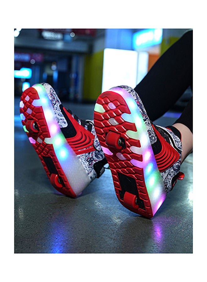 The New Trend Of Children's LED Light Up Rechargeable Luminous Double Wheel Heelys Skates, Breathable Youth Student Sports Shoes