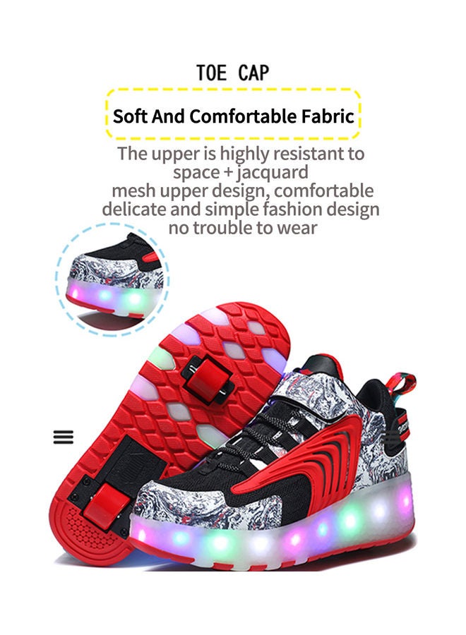 The New Trend Of Children's LED Light Up Rechargeable Luminous Double Wheel Heelys Skates, Breathable Youth Student Sports Shoes