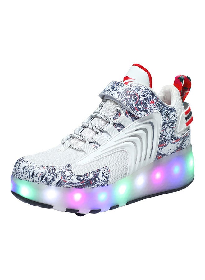 The New Trend Of Children's LED Light Up Rechargeable Luminous Double Wheel Heelys Skates, Breathable Youth Student Sports Shoes