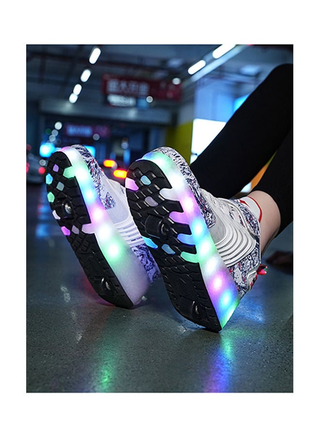 The New Trend Of Children's LED Light Up Rechargeable Luminous Double Wheel Heelys Skates, Breathable Youth Student Sports Shoes