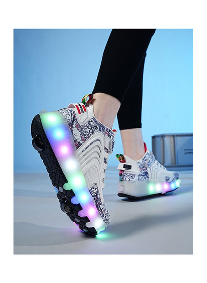 The New Trend Of Children's LED Light Up Rechargeable Luminous Double Wheel Heelys Skates, Breathable Youth Student Sports Shoes