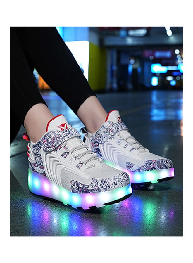 The New Trend Of Children's LED Light Up Rechargeable Luminous Double Wheel Heelys Skates, Breathable Youth Student Sports Shoes