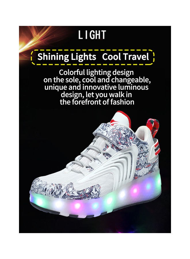 The New Trend Of Children's LED Light Up Rechargeable Luminous Double Wheel Heelys Skates, Breathable Youth Student Sports Shoes