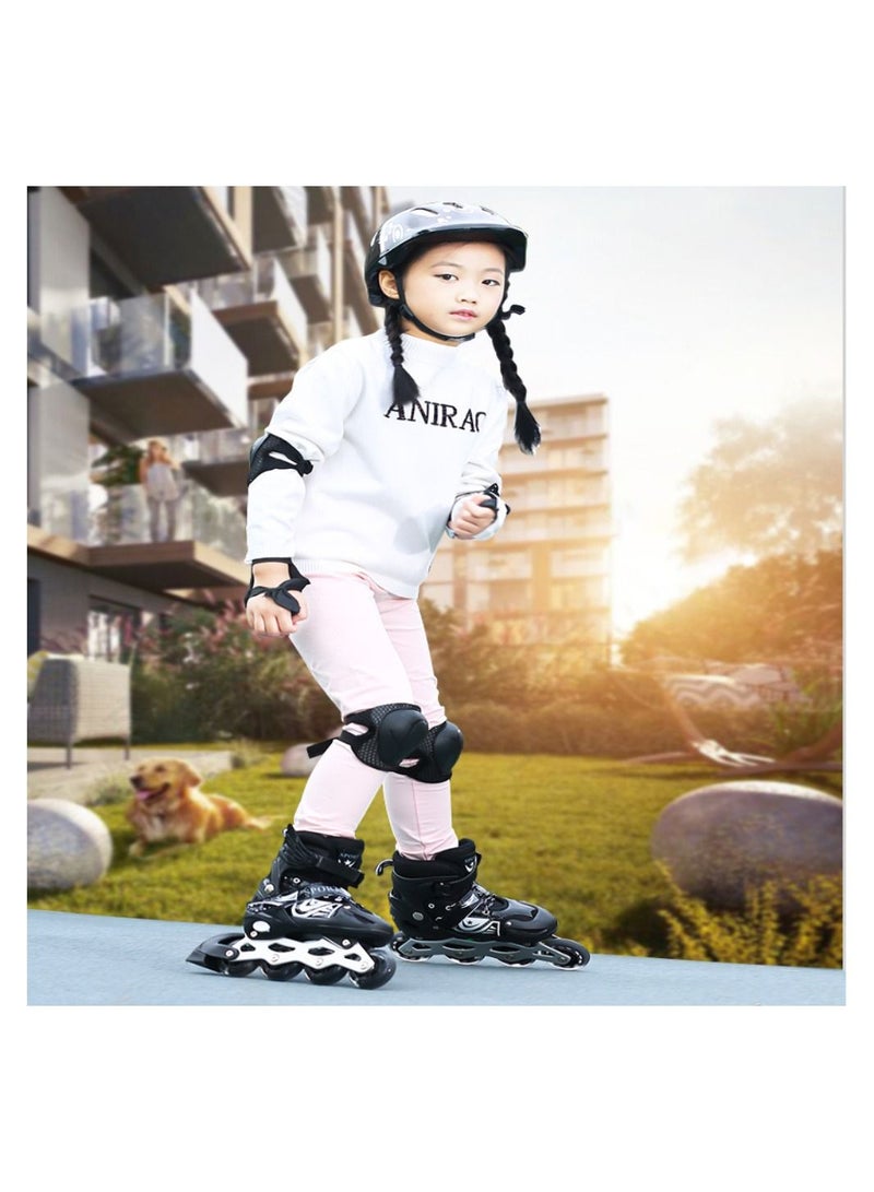 Full Flashing Roller Skate Shoes Adjustable Roller Skate With Protective Suit For Kids Girls & Boys Size 32-37 Black