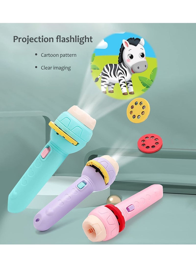 3 Slide Projection Flashlight with 9 Slides, Children's Cognitive Projection Lamp Toy Slides Educational Learning Bedtime Wall Lamp Night Light