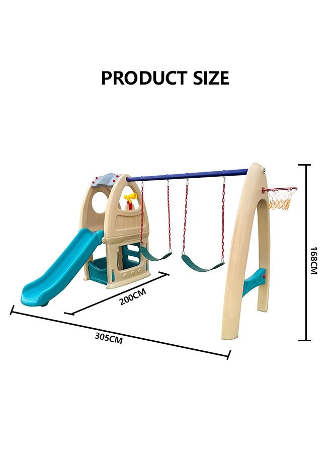 Multi-function Indoor Plastic Equipment For Toddler Swing Slide Set With Basketball Hoop