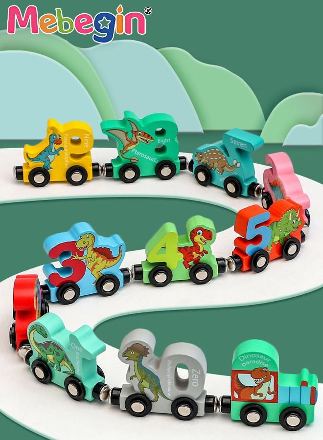 Magnetic Wooden Number Train Sets, Dinosaur Train Set, Montessori Toys, Learning Educational Toys, Colorful Sensory Toys, Parent-Child Game for Child's Hand-eye Coordination and Pre-school Learning, Ideal Gift for Toddlers