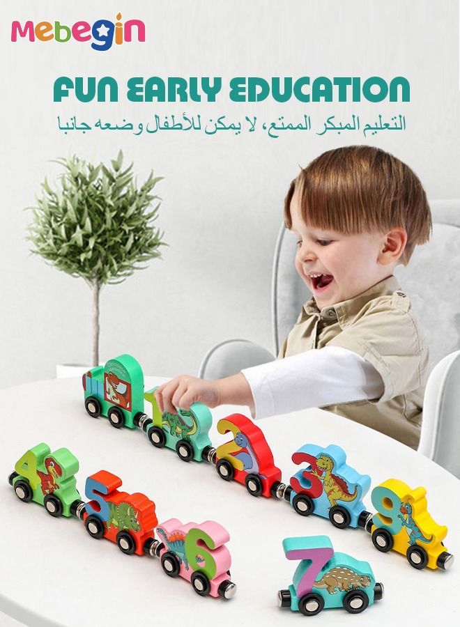 Magnetic Wooden Number Train Sets, Dinosaur Train Set, Montessori Toys, Learning Educational Toys, Colorful Sensory Toys, Parent-Child Game for Child's Hand-eye Coordination and Pre-school Learning, Ideal Gift for Toddlers