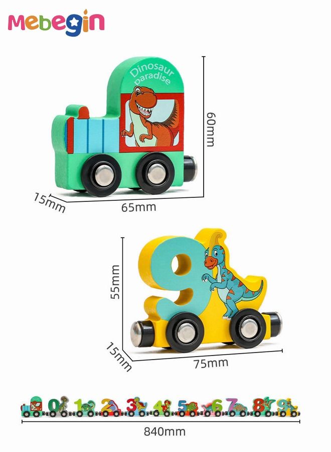 Magnetic Wooden Number Train Sets, Dinosaur Train Set, Montessori Toys, Learning Educational Toys, Colorful Sensory Toys, Parent-Child Game for Child's Hand-eye Coordination and Pre-school Learning, Ideal Gift for Toddlers