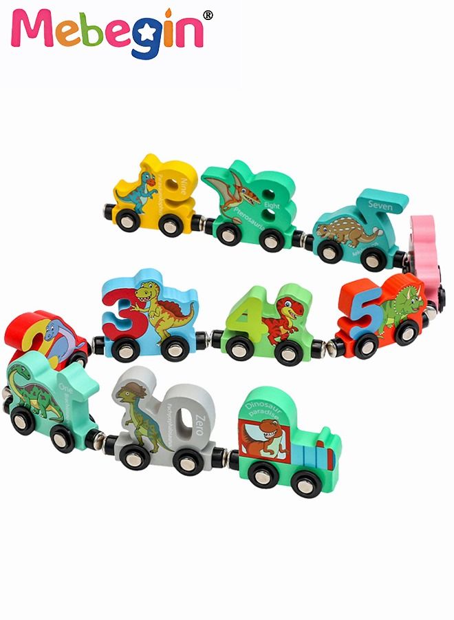 Magnetic Wooden Number Train Sets, Dinosaur Train Set, Montessori Toys, Learning Educational Toys, Colorful Sensory Toys, Parent-Child Game for Child's Hand-eye Coordination and Pre-school Learning, Ideal Gift for Toddlers