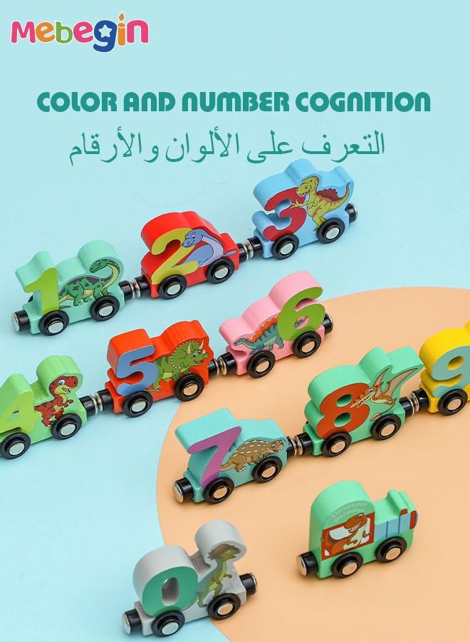Magnetic Wooden Number Train Sets, Dinosaur Train Set, Montessori Toys, Learning Educational Toys, Colorful Sensory Toys, Parent-Child Game for Child's Hand-eye Coordination and Pre-school Learning, Ideal Gift for Toddlers