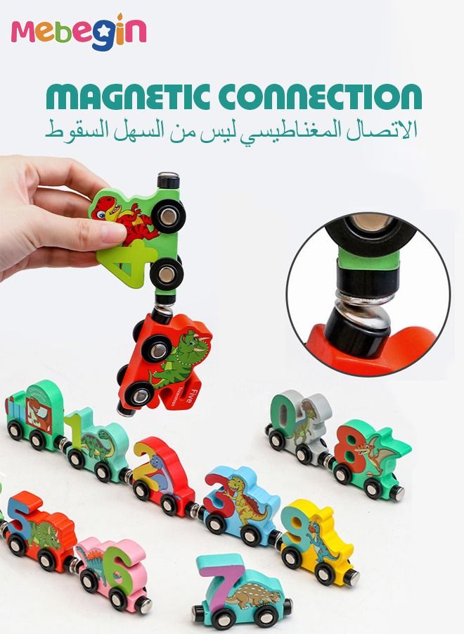 Magnetic Wooden Number Train Sets, Dinosaur Train Set, Montessori Toys, Learning Educational Toys, Colorful Sensory Toys, Parent-Child Game for Child's Hand-eye Coordination and Pre-school Learning, Ideal Gift for Toddlers
