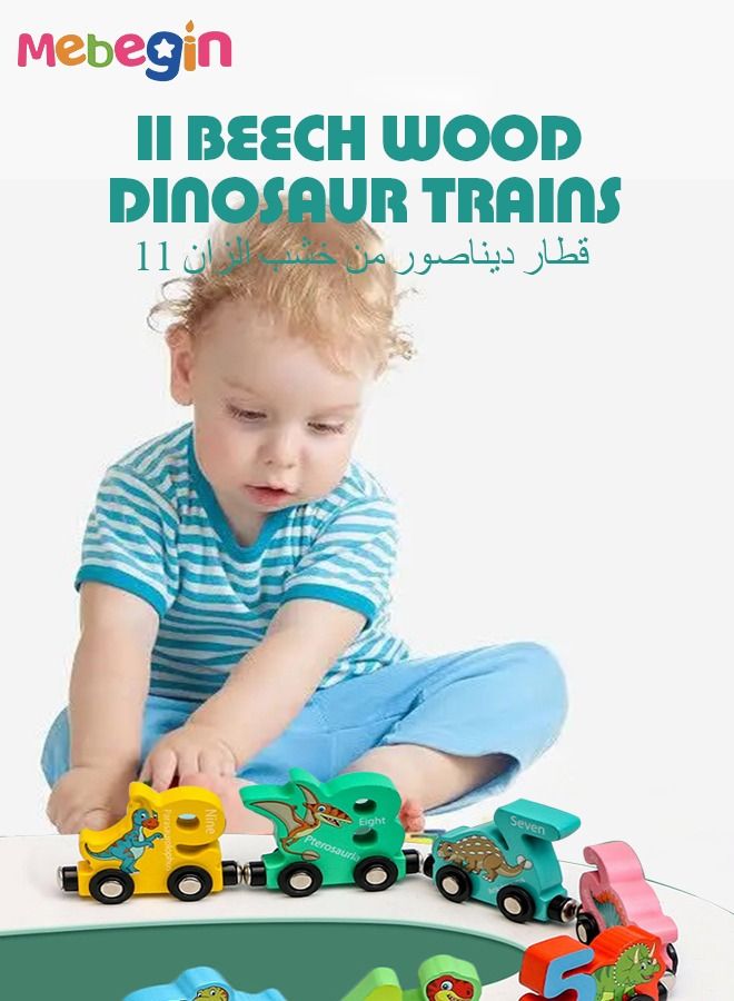 Magnetic Wooden Number Train Sets, Dinosaur Train Set, Montessori Toys, Learning Educational Toys, Colorful Sensory Toys, Parent-Child Game for Child's Hand-eye Coordination and Pre-school Learning, Ideal Gift for Toddlers