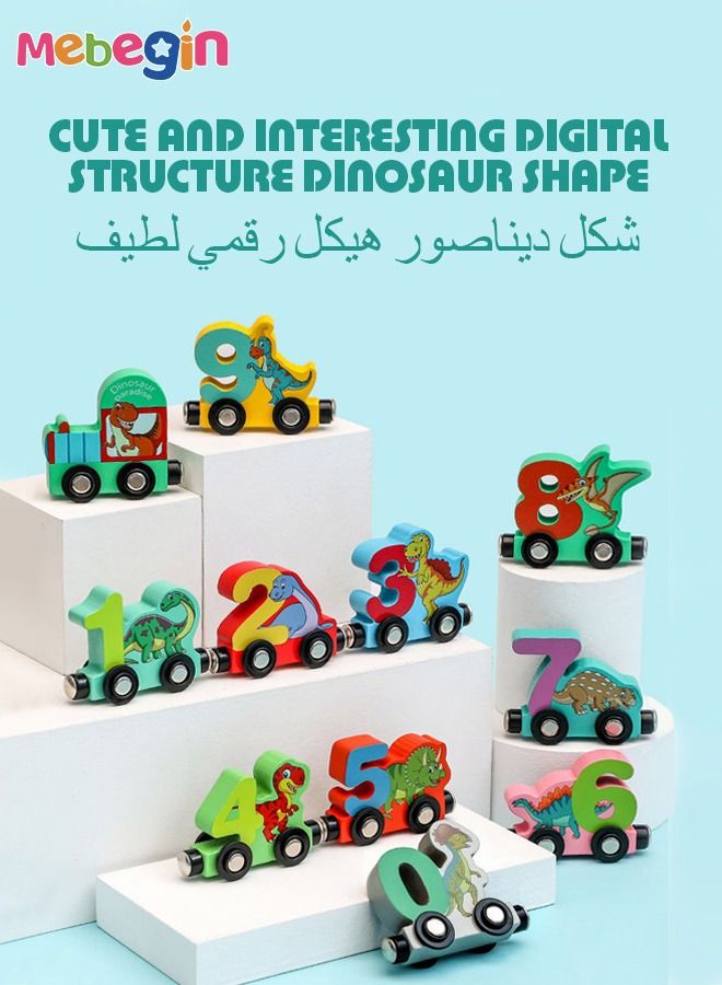 Magnetic Wooden Number Train Sets, Dinosaur Train Set, Montessori Toys, Learning Educational Toys, Colorful Sensory Toys, Parent-Child Game for Child's Hand-eye Coordination and Pre-school Learning, Ideal Gift for Toddlers