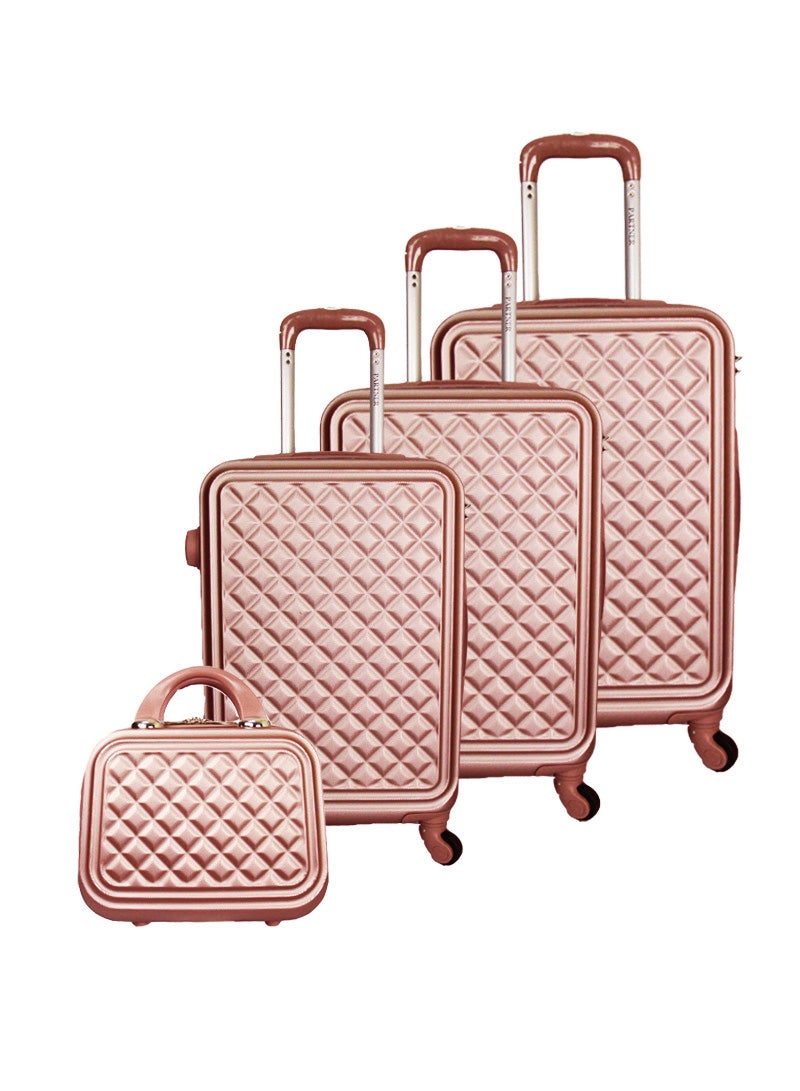 3-Piece Luggage Trolley Set With Briefcase Rose Gold