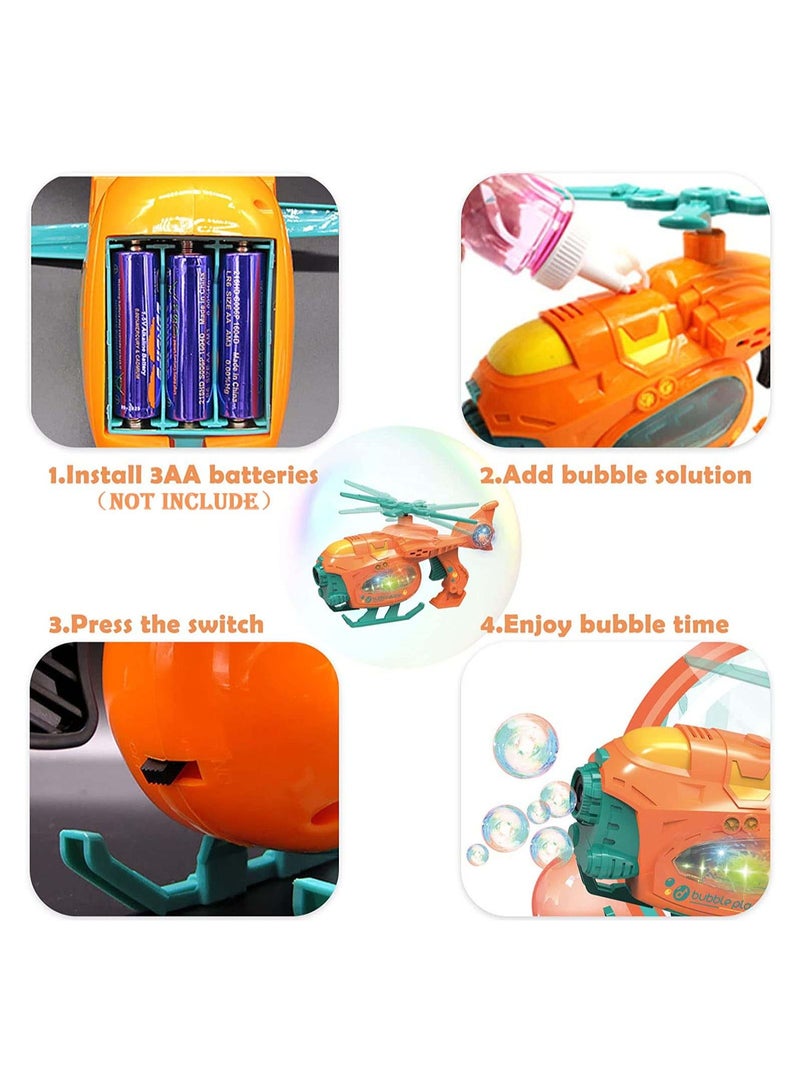 Bubble Machine Bubble Blower Bubble Maker for Kids with Lights Music Helicopter Toy Bubble Blower Maker with Bubble Solutions Automatic Bubble Maker Birthday Gifts for Kids Boys Girls Age 3+