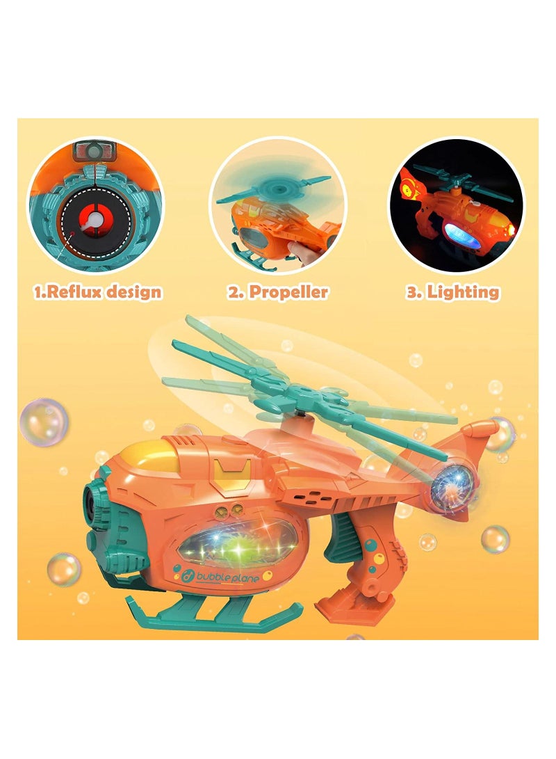 Bubble Machine Bubble Blower Bubble Maker for Kids with Lights Music Helicopter Toy Bubble Blower Maker with Bubble Solutions Automatic Bubble Maker Birthday Gifts for Kids Boys Girls Age 3+
