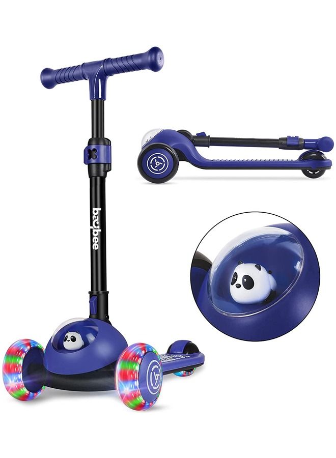 Panda Skate Scooter For Kids 3 Wheel Kids Scooter With Foldable 5 Height Adjustable Handle Baby Scooter With Led Pu Wheels Runner Kick Scooter For Children'S 3 To 10 Years Boys Girls Blue