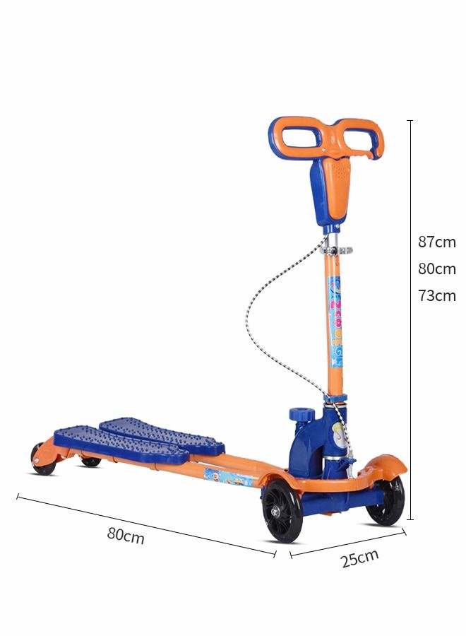 Swing Scooter，Frog Scissors Double Foot Four Wheel Kids Wiggle Scooter Hand Brake Flushing LED Light Wheels T-Height Height Adjustable Scooter