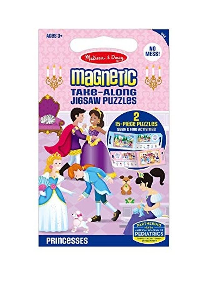 2 15-Piece Take-Along Magnetic Princesses  Jigsaw Puzzles Toy Set