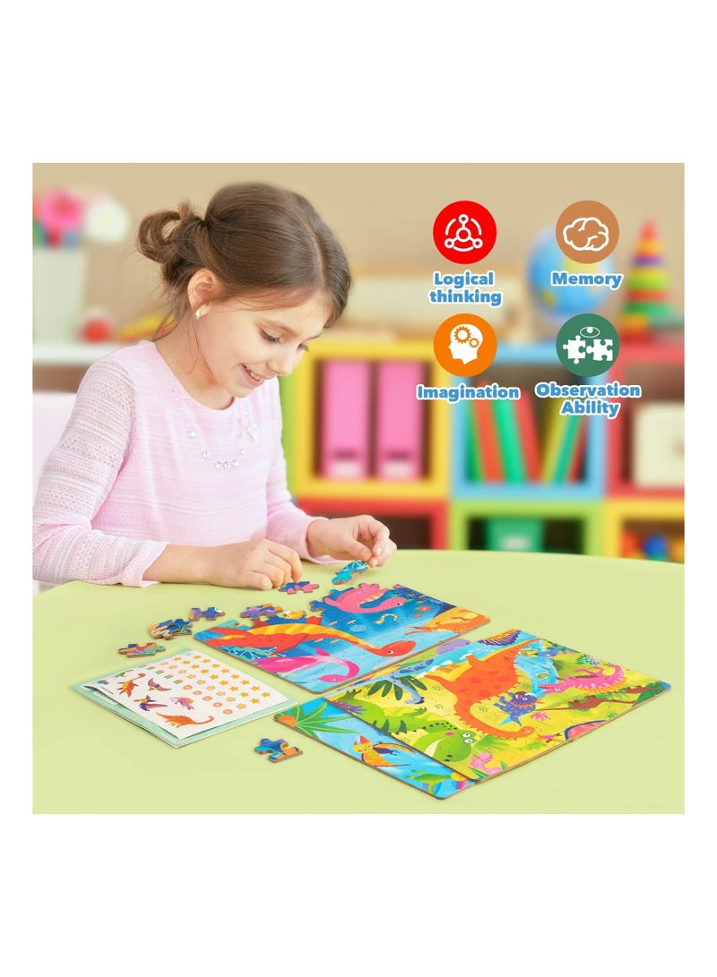 Jigsaw Puzzles, Enlightenment Wooden Toys Big Block 3 in 1 for Kids Ages 3-5 Years Old Preschool Educational Learning Gift, 3 Pack 48-60 Pieces Dinosaur Children Puzzles for Toddler Boys and Girls