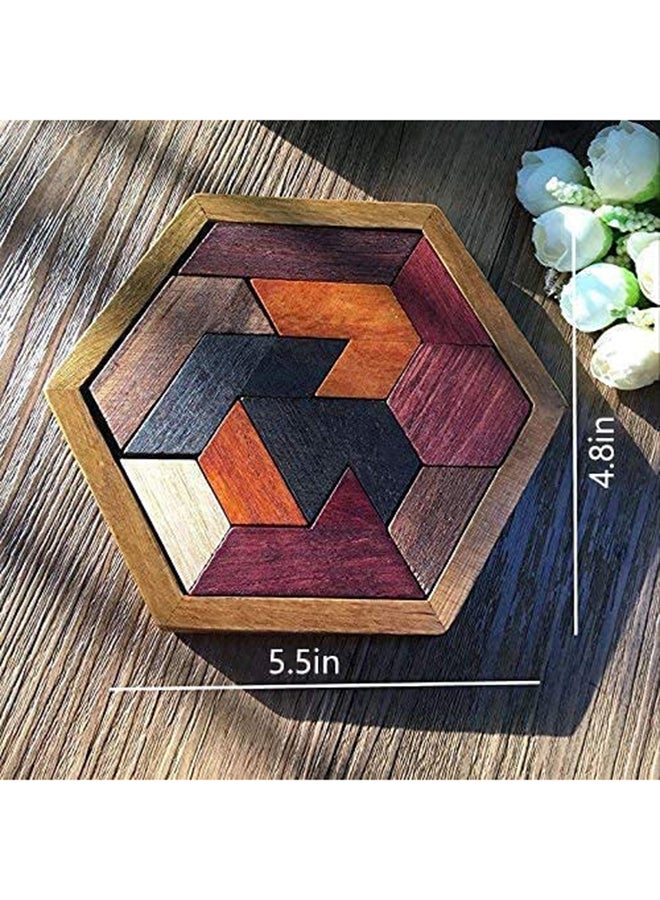 Hexagon Tangram Puzzle 5.2x4.8x0.6inch