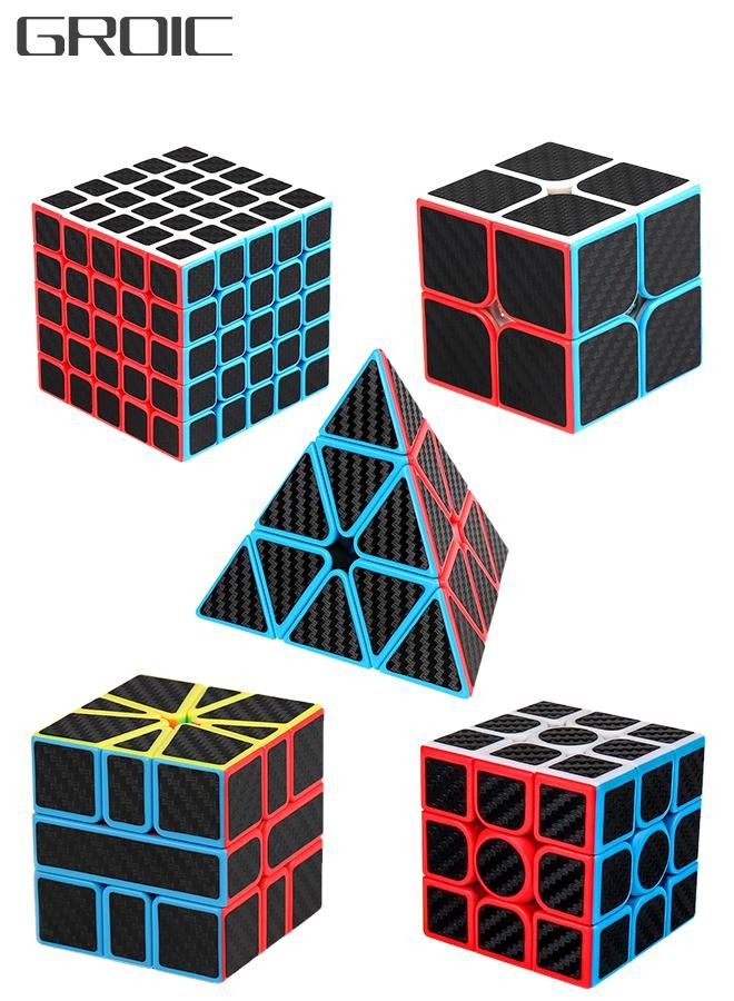 GROIC 5pcs Magic Cube Set 2x2 3x3 5x5 Pyramid Puzzle Easy Turning Toy Gift