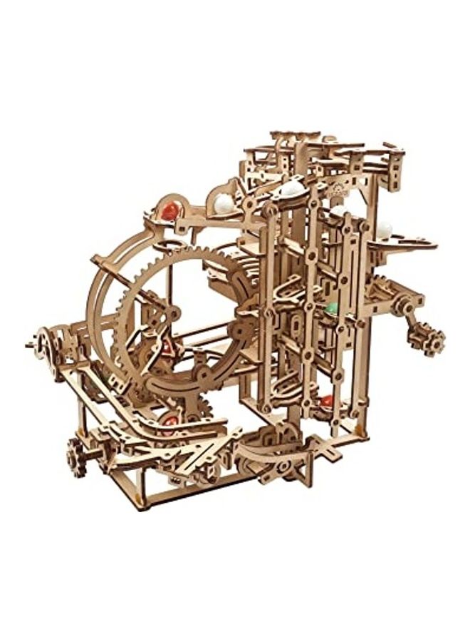 Kinetic Wooden Marble Run Kit - 3D Puzzle Wood Marble Run Stepped Hoist With 3-Stepped Lift Mechanism And 10 Marbles 1.5 X14.9 X6.9inch