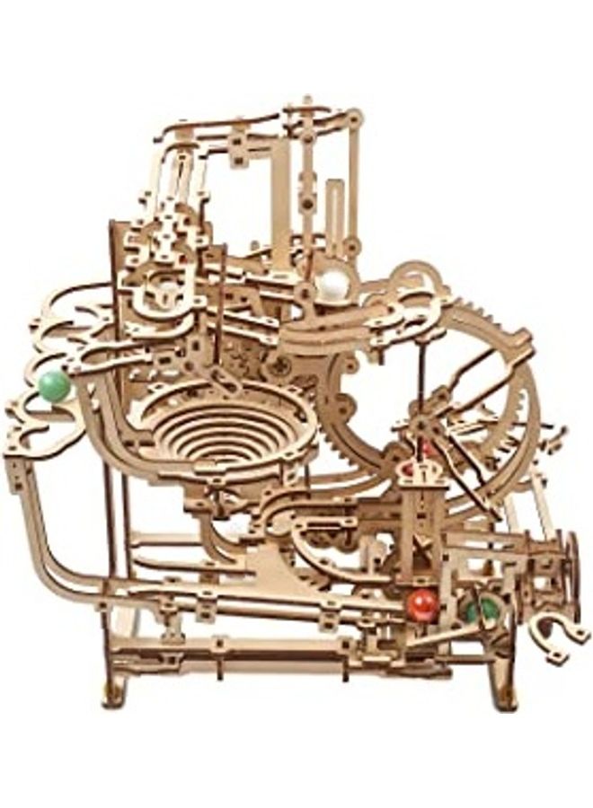 Kinetic Wooden Marble Run Kit - 3D Puzzle Wood Marble Run Stepped Hoist With 3-Stepped Lift Mechanism And 10 Marbles 1.5 X14.9 X6.9inch
