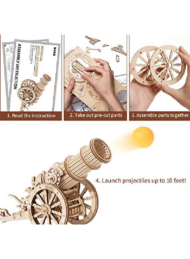 3D Wooden Puzzles Model Building Kits Cannon Toys Diy Wooden Catapult Toys For Kids Stem Educational Projects For Boys/Girls/Adults
