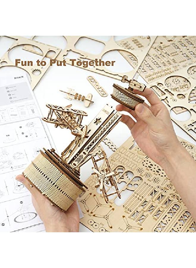 3D Wooden Puzzles Music Box For Adult To Build Diy Model Craft Kits Mechanical Airplanecontrol Tower Gift For Friends And Family