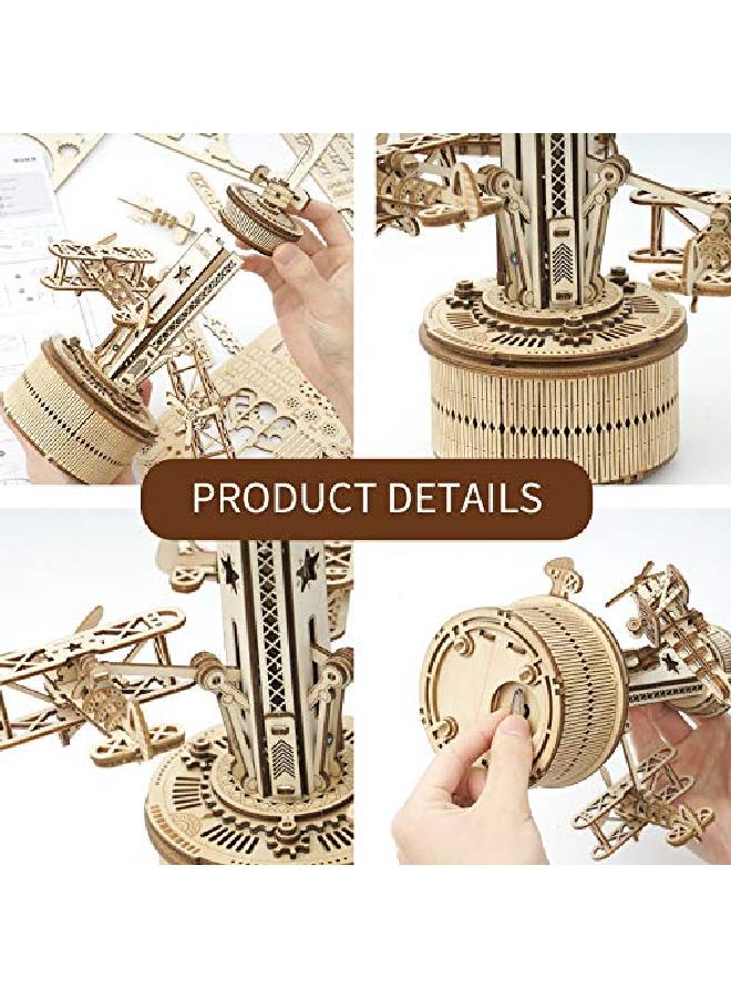 3D Wooden Puzzles Music Box For Adult To Build Diy Model Craft Kits Mechanical Airplanecontrol Tower Gift For Friends And Family