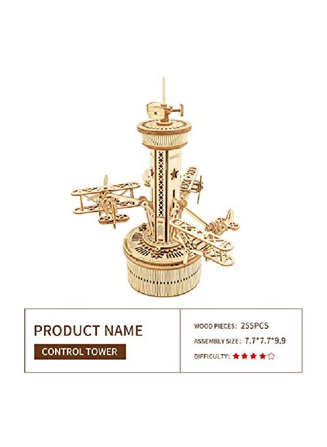 3D Wooden Puzzles Music Box For Adult To Build Diy Model Craft Kits Mechanical Airplanecontrol Tower Gift For Friends And Family