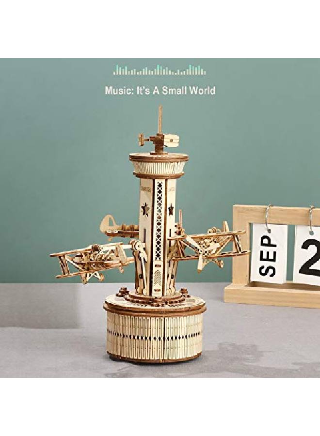 3D Wooden Puzzles Music Box For Adult To Build Diy Model Craft Kits Mechanical Airplanecontrol Tower Gift For Friends And Family