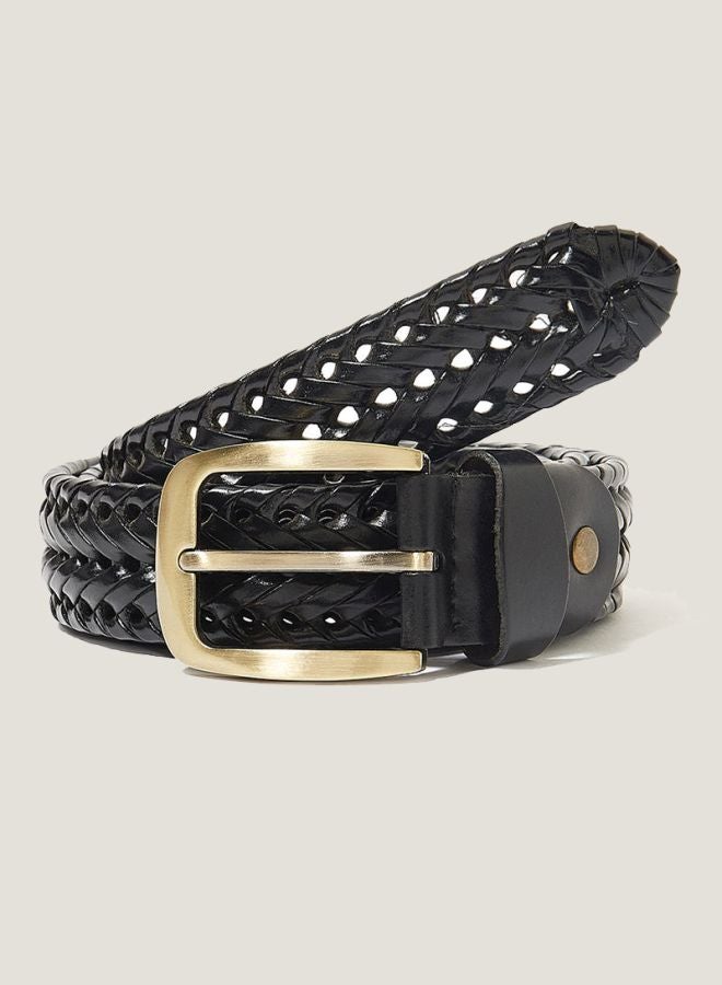Woven Style Leather Belt Black
