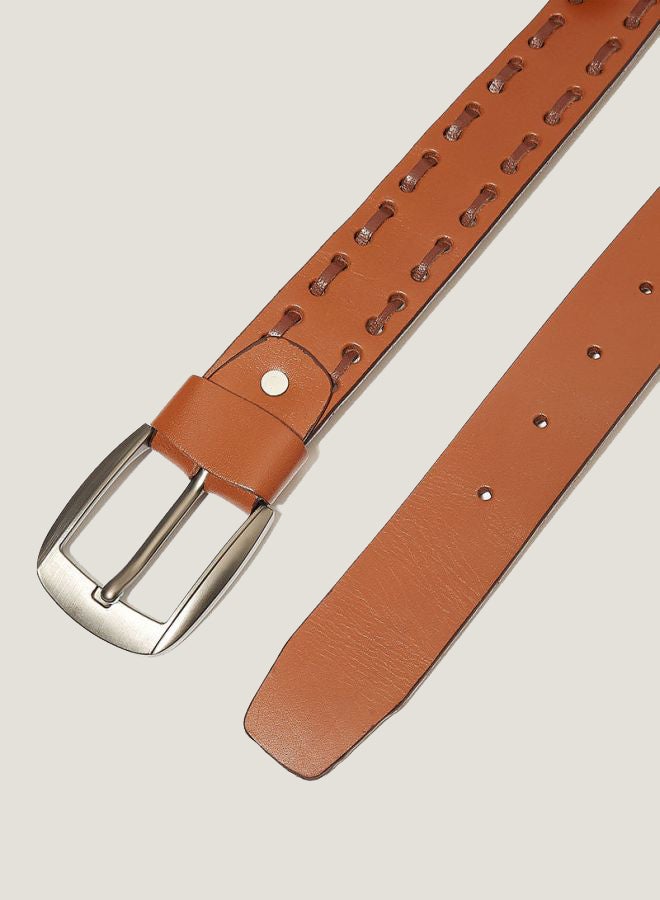 Woven Style Leather Belt Brown