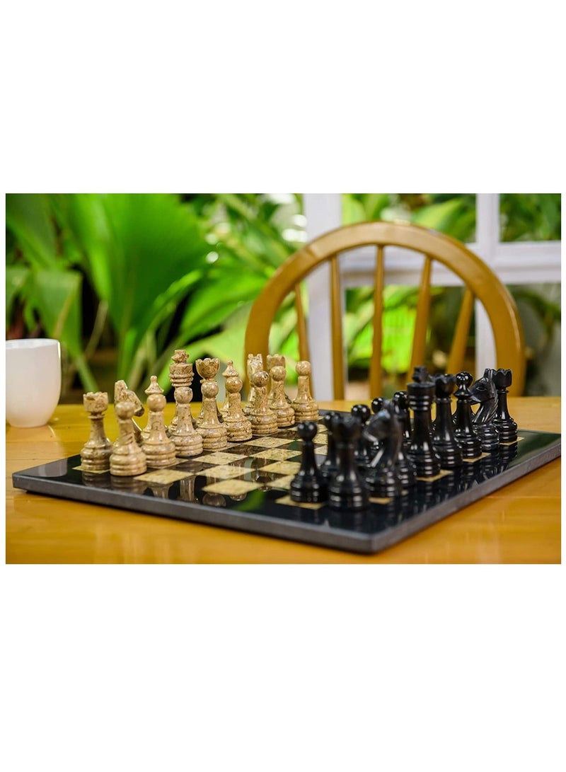 RADICALn Large Handmade Black and Fossil Coral Marble Full Chess Board Game for Kids and Adult- Home Décor Sets