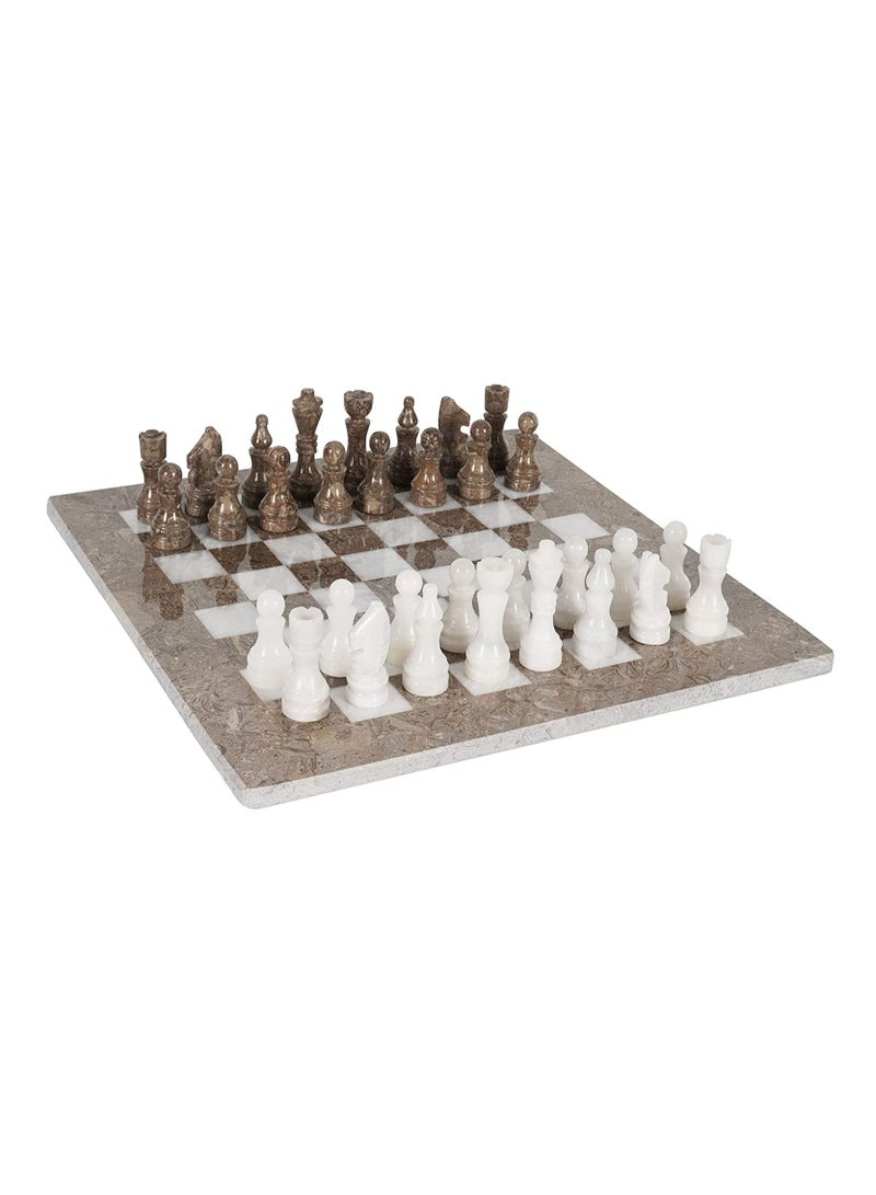 RADICALn Large Handmade Marble Grey Oceanic and White Full Chess Game Set