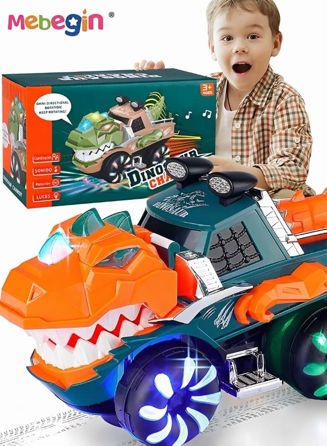 Dinosaur Toy Car for Boys Girls Monster Truck with Flashing Lights Music Roaring Sound Dino Toddler Light up Toys Car