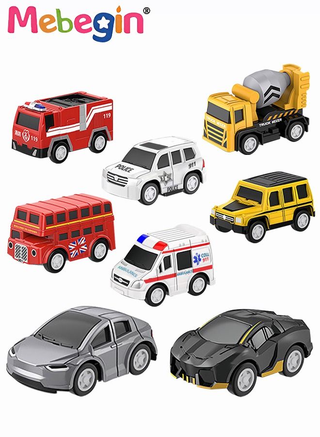 8 Pieces Mini Vehicles Pull Back Cars Toys Set,City Cars and Trucks Toy Mini Model Vehicles Set for Toddlers, Boys, Girls’ Educational Play Party Favors, Birthday Gift