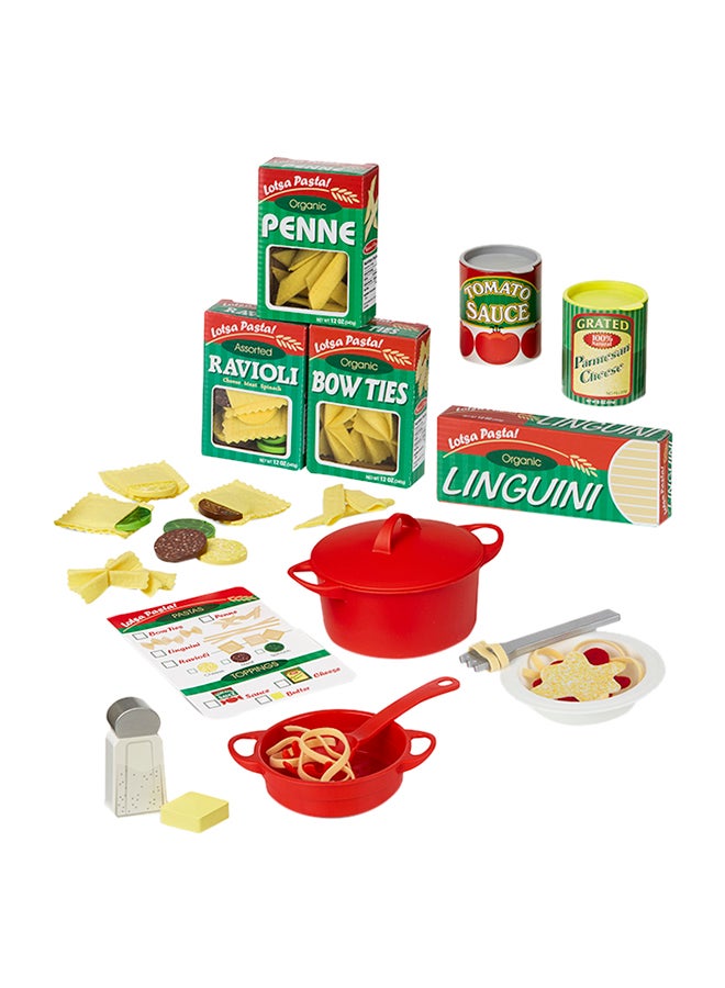 Melissa & Doug Prepare & Serve Pasta Set – 50-Piece Pretend Play Food Set with Pasta Shapes, Toppings, Sauce Jars, Utensils, Menu & Storage – Educational Toy for Kids Ages 3+ | MD9361