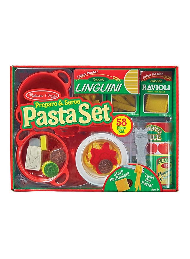 Melissa & Doug Prepare & Serve Pasta Set – 50-Piece Pretend Play Food Set with Pasta Shapes, Toppings, Sauce Jars, Utensils, Menu & Storage – Educational Toy for Kids Ages 3+ | MD9361