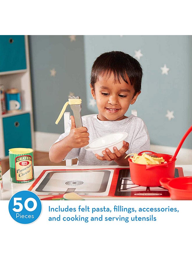 Melissa & Doug Prepare & Serve Pasta Set – 50-Piece Pretend Play Food Set with Pasta Shapes, Toppings, Sauce Jars, Utensils, Menu & Storage – Educational Toy for Kids Ages 3+ | MD9361