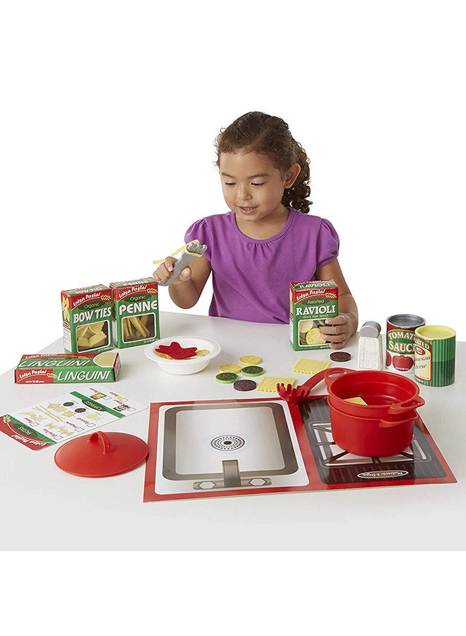Melissa & Doug Prepare & Serve Pasta Set – 50-Piece Pretend Play Food Set with Pasta Shapes, Toppings, Sauce Jars, Utensils, Menu & Storage – Educational Toy for Kids Ages 3+ | MD9361