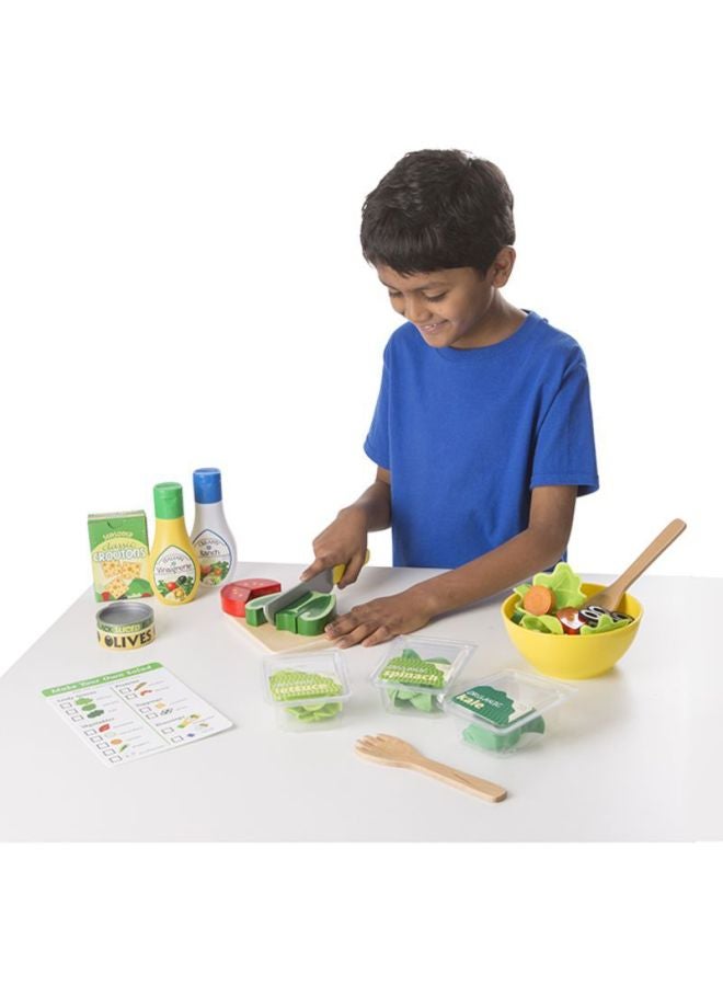 Melissa & Doug Slice & Toss Salad Set – 52-Piece Pretend Play Food Set with Choppable Wooden Vegetables, Felt Greens, Bowl, Tongs, Dressings & Order Cards – Toy for Kids Ages 3+ | MD9310