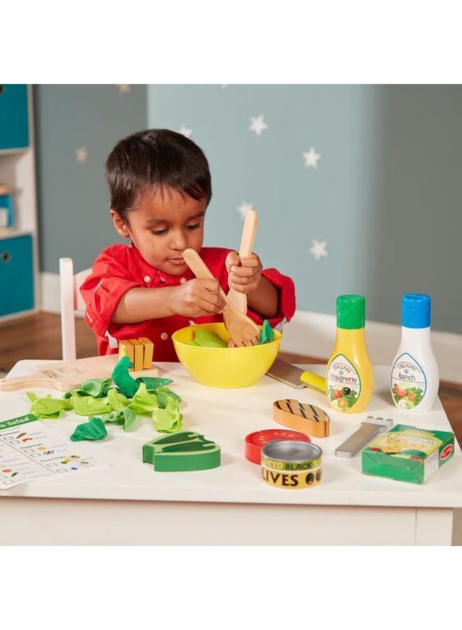 Melissa & Doug Slice & Toss Salad Set – 52-Piece Pretend Play Food Set with Choppable Wooden Vegetables, Felt Greens, Bowl, Tongs, Dressings & Order Cards – Toy for Kids Ages 3+ | MD9310