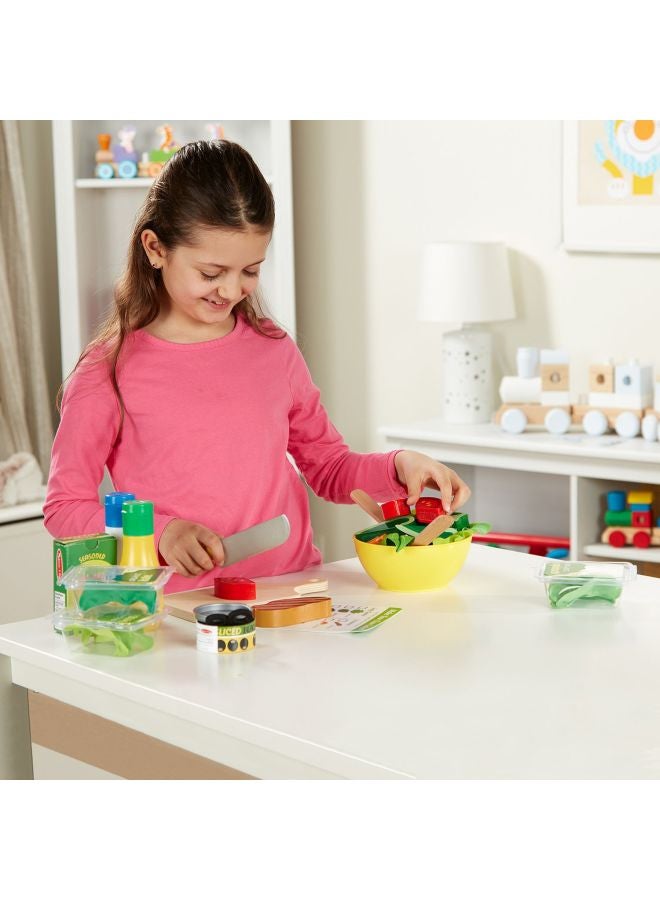 Melissa & Doug Slice & Toss Salad Set – 52-Piece Pretend Play Food Set with Choppable Wooden Vegetables, Felt Greens, Bowl, Tongs, Dressings & Order Cards – Toy for Kids Ages 3+ | MD9310