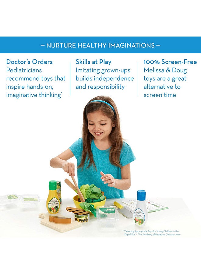 Melissa & Doug Slice & Toss Salad Set – 52-Piece Pretend Play Food Set with Choppable Wooden Vegetables, Felt Greens, Bowl, Tongs, Dressings & Order Cards – Toy for Kids Ages 3+ | MD9310